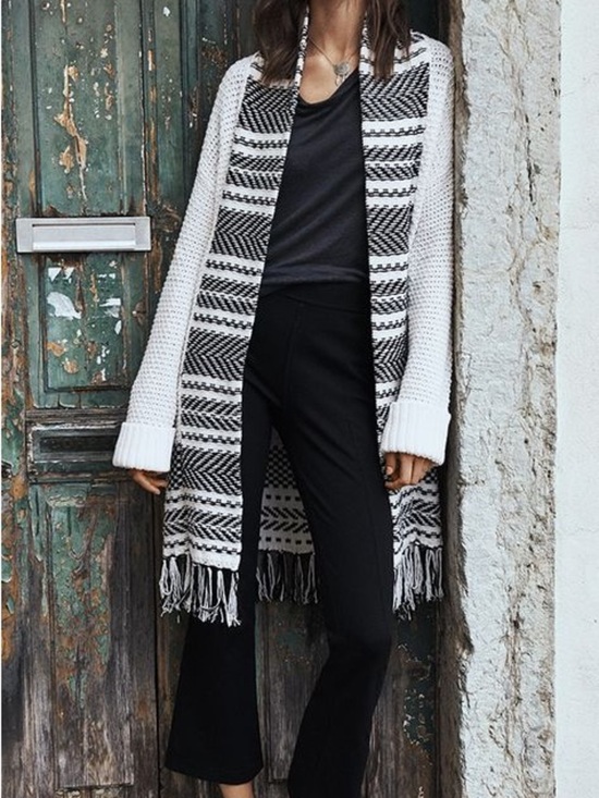 H&M Jackets & Blazers - H&M White and Black Open-Knit cardigan